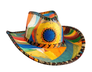 Vibrant, multicolored cowboy hat with patchwork design