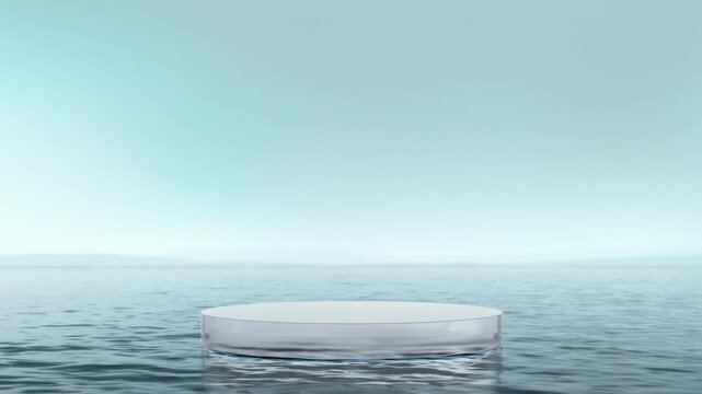 Glass podium stand in calm sea water, looped switch scene