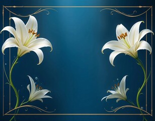 Decorative Frame of Realistic White Lilies with Space for Text