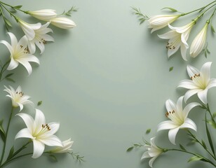 Decorative Frame of Realistic White Lilies with Space for Text