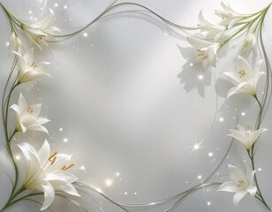 Decorative Frame of Realistic White Lilies with Space for Text
