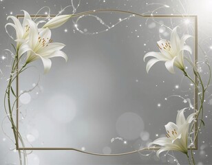 Decorative Frame of Realistic White Lilies with Space for Text