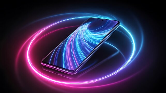 Sleek smartphone with vibrant light trails technology