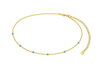 Fototapeta premium Gold braided string necklace with turquoise beads isolated on transparent background