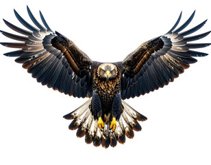 Powerful eagle in flight, wings outstretched, detailed plumage