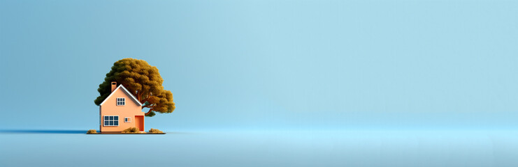 a home loan, focusing on a cute, stylized house against a clean blue background. cute house loan concept banner. mortgage copy space blue background