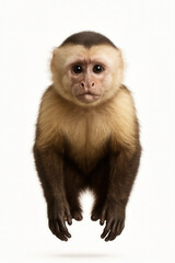 Fototapeta premium Brown and white capuchin monkey on a plain background.