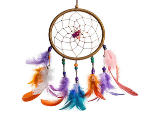 Dream catcher with colorful feathers and beads