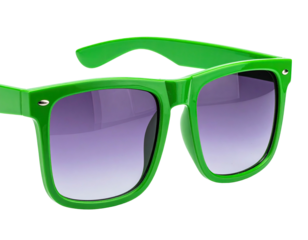 Bright green square sunglasses, gradient lens