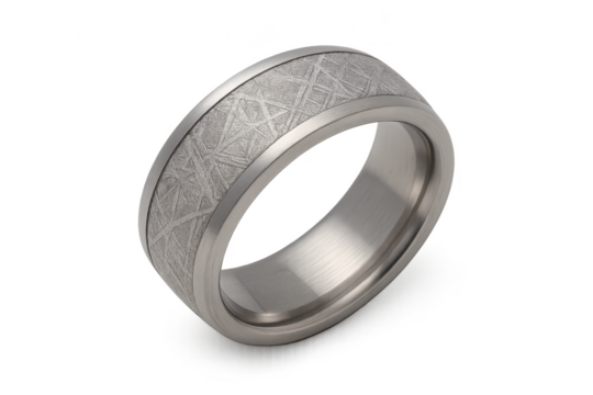 Elegant silver ring with unique meteorite pattern, isolated on transparent background