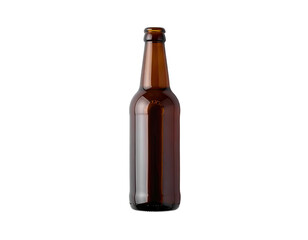 Amber glass bottle, full view, against black background