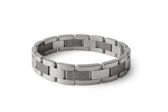 Elegant metallic bracelet with unique Damascus pattern, isolated on transparent background - Powered by Adobe