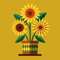 Obraz premium Pot of Sunflowers on Yellow Background Keywords: sunflowers, flowers, bouquet, floral, yellow