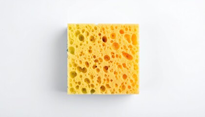 Square yellow cleaning sponge, top view