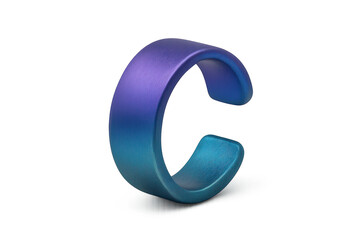 Gradient blue and purple metallic letter C isolated on transparent background, 3D render.