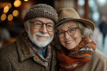 An older couple in winter clothes.