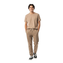 Fototapeta premium Full body shot of a young man wearing casual apparel and sneakers with hands in pockets isolated on transparent background