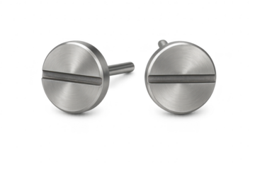 Two Slotted Screws Isolated on Transparent Background, silver metallic color