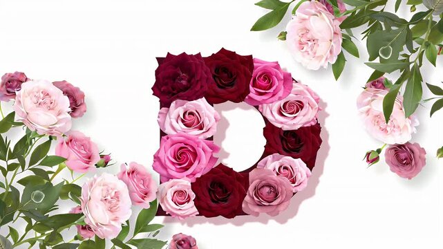 Decorative Capital Letter D Formed by Beautiful Red and Pink Roses Against a White Background