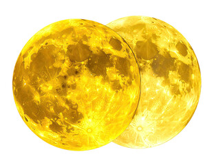Two golden moons against a black background