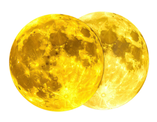 Two golden moons against a black background