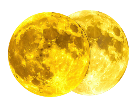 Two golden moons against a black background