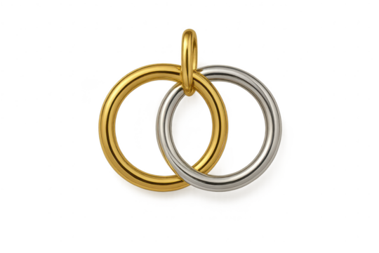 Interlocking gold and silver rings isolated on a transparent background, design - Powered by Adobe