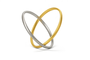 Interlocked gold and silver rings isolated on transparent background, luxury design