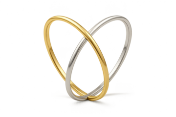 Interlocking gold and silver rings isolated on transparent background image