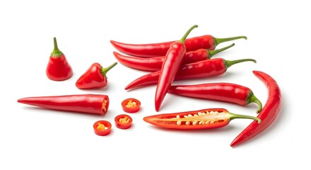 flying Red chili peppers scattered