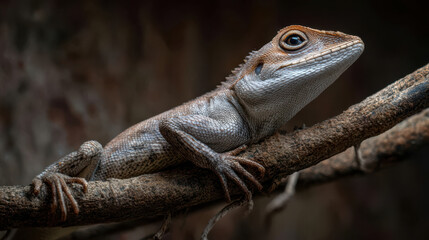 Boyd's forest dragon resting on a branch in its natural habitat