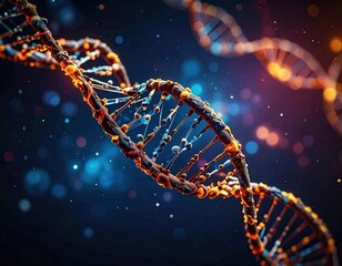 DNA double helix, glowing, scientific