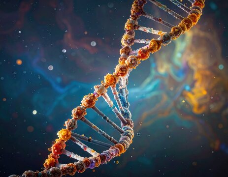 DNA double helix, cosmic backdrop - Powered by Adobe