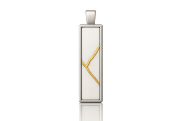 Obraz premium Elegant kintsugi pendant with gold repair on white, isolated on transparent background