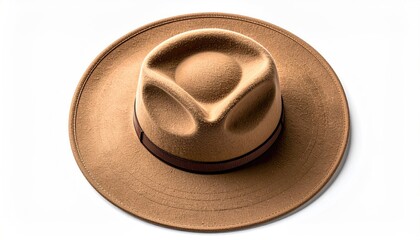 Light brown fedora hat with a unique crown design