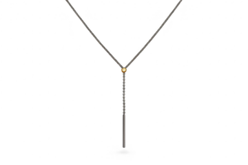 Elegant silver lariat necklace with golden bead isolated on transparent background