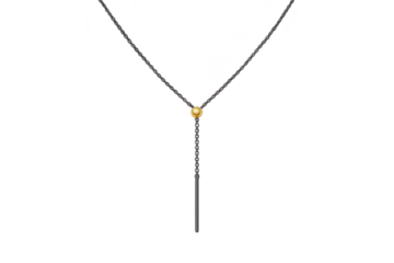 Stylish Y-necklace with gold bead isolated on transparent background, elegance