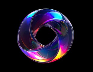 Abstract iridescent ring on black background
