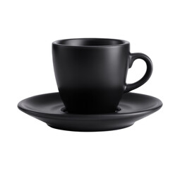 Black Coffee Cup and Saucer isolated on transparent background