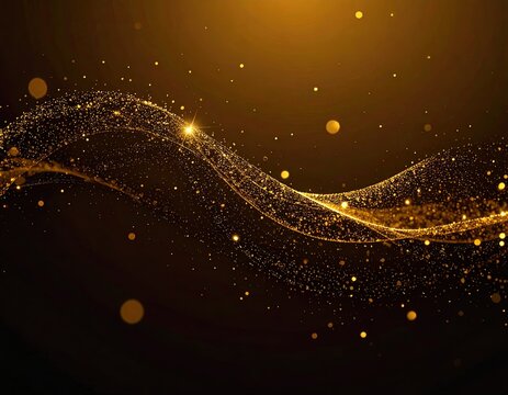 Abstract gold wave design with glittering particles - Powered by Adobe