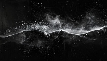 Abstract grayscale image of a flowing, fractured line against a dark background