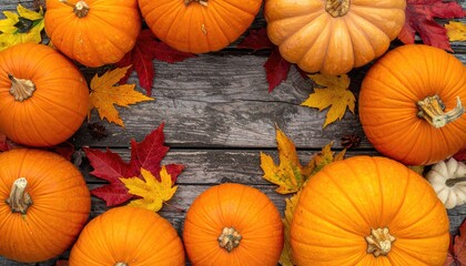 Autumn pumpkins and leaves on weathered wood (1)