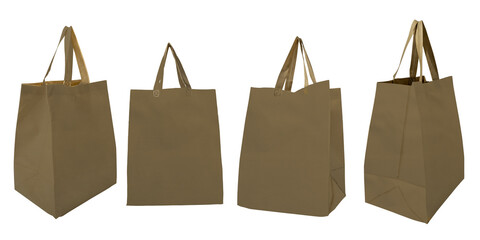 Collection set of an eco-friendly brown cotton canvas tote bag isolated over a white background....