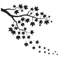 Naklejka premium Elegant Silhouette of Maple Branch with Falling Leaves Nature Inspired Design for Wall Art and Decorative Accent, Serene