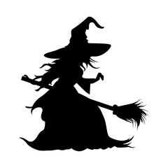 Witch Silhouette Against Full Moon