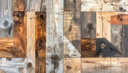 Geometric wood paneling with varied tones