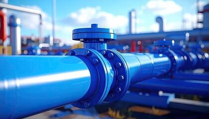 Industrial blue pipes with valve