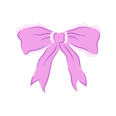 Vintage lilac bow with ruffles. Vector element in Coquette aesthetic. Coquettecore retro bow