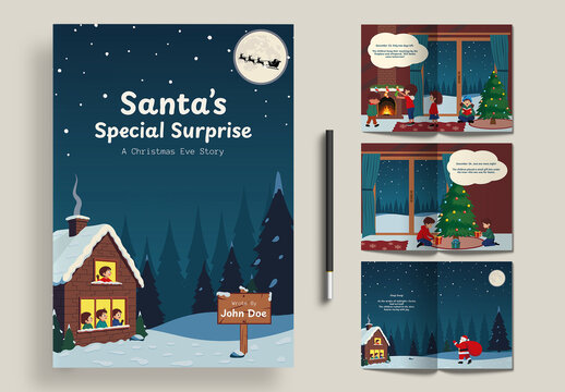 Modern Children's Christmas Story Book with Santa Claus Illustration Layout