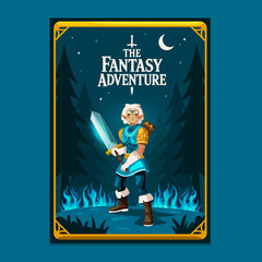 Pixelated Fantasy RPG Adventure Poster Featuring Hero Warrior with Sword